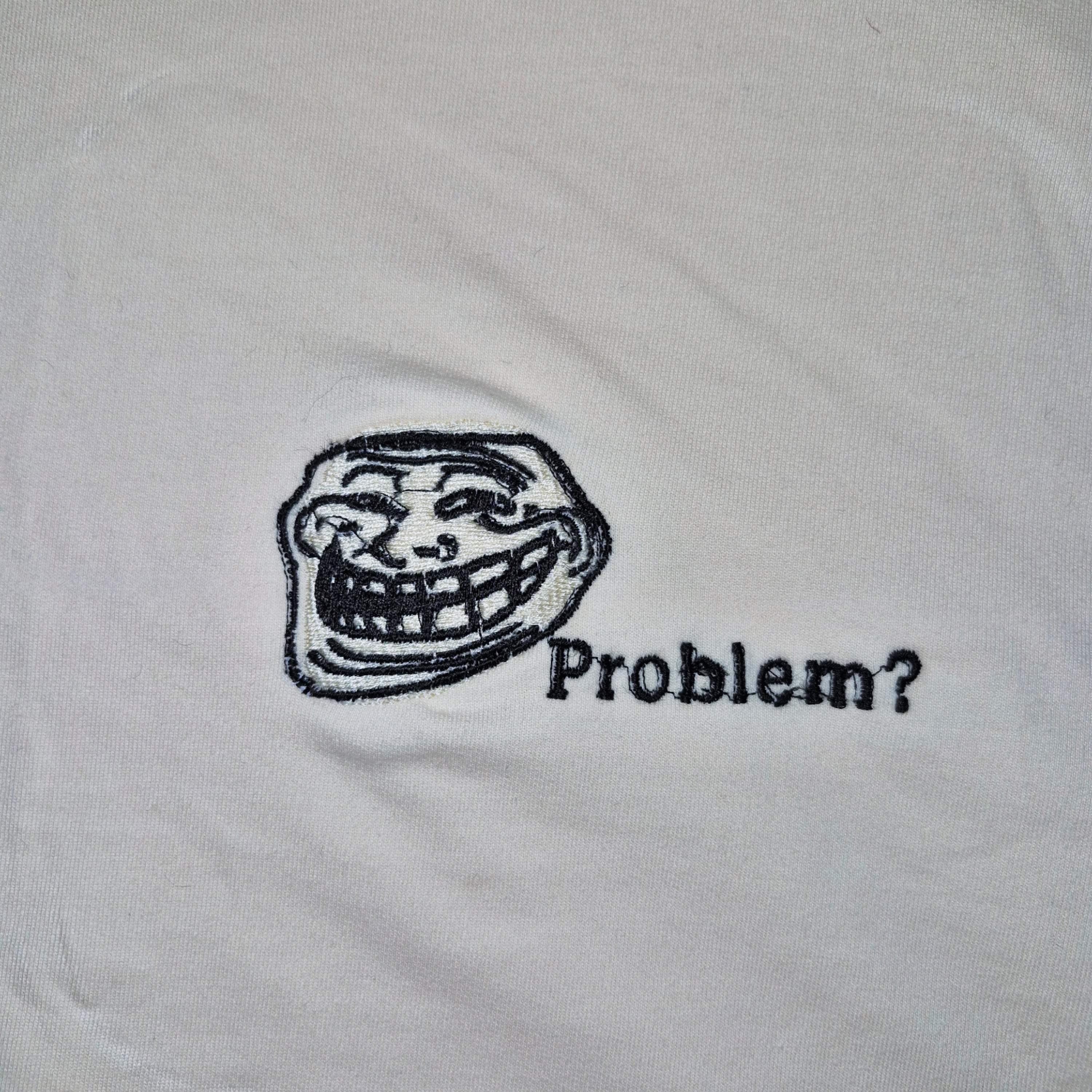 Trollface Embroiderd Oversized Off white colour Tshirt