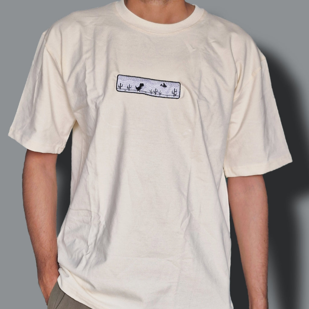 Dinosaur Game Embroidered Oversized Off White Colour T-SHIRT