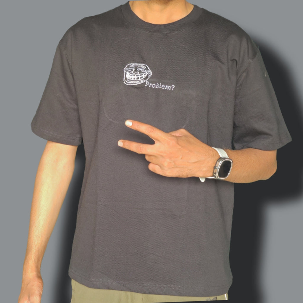 Trollface Embroiderd Oversized Black colour Tshirt