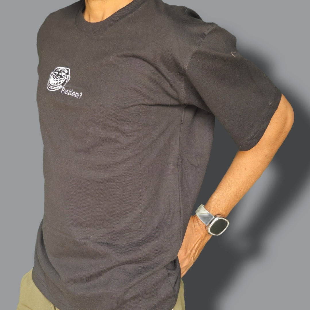Trollface Embroiderd Oversized Black colour Tshirt
